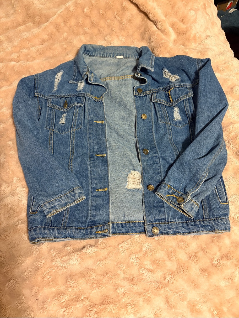 Classic Blue Distressed Jean Jacket - Women